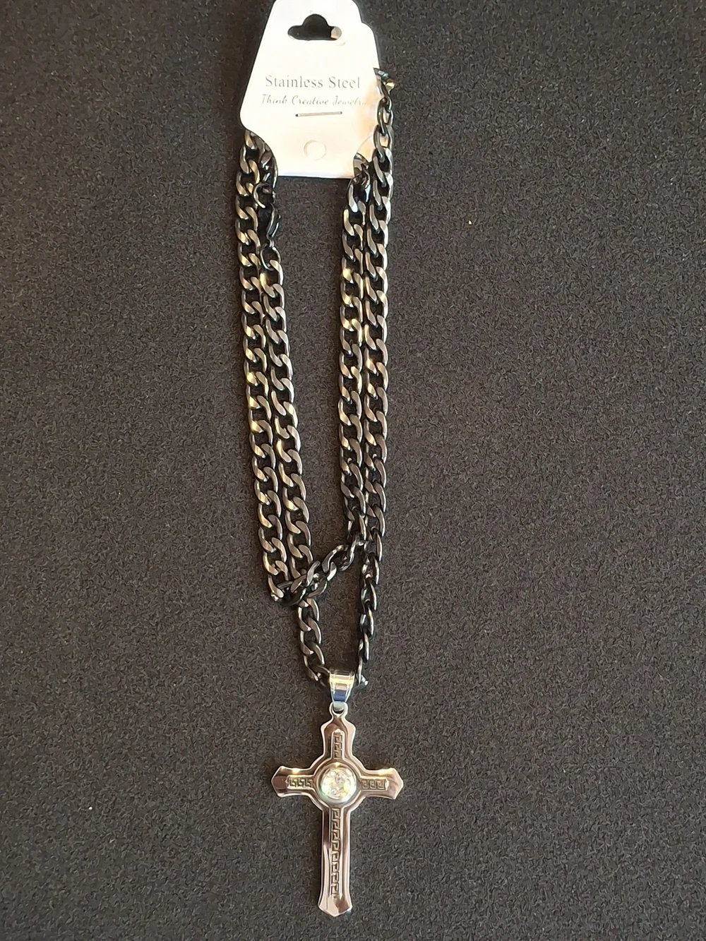 Black Cross Pendant with Clear Crystal Accent